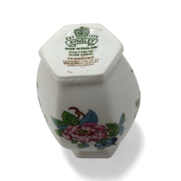 AYNSLEY PEMBROKE Hexagonal Small Vase Floral Bird England Vintage 3.5" - Picture 7 of 10